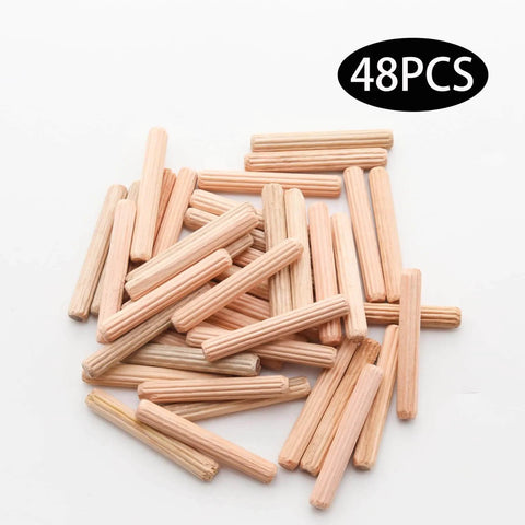 Rock Solid 48 Piece Wood Dowel Pins Set Six Millimeter By Forty Millimeter And Quarter Inch By One Point Five Seven Inch Fluted Beveled Ends