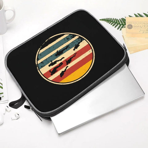 Scuba Inspired 14 Inch Laptop Sleeve And Protective Carry Case with retro design, holding a laptop and accessories, snowflake cloth.