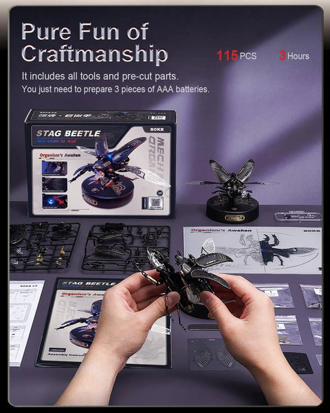 Biopunk Insect Metal Model Kit For Adults And Teens, Dope 3D Puzzle Electric Stag Beetle Desk Toy, Realistic Miniature Build, Hobby Kit For Creative Minds, Great Gift, metal parts