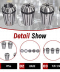 ER20 Spring Collet Set 1/8 To 1/2 Inch For CNC Milling Lathe And Engraving Machines 7 Pcs High Grade 1065 Steel Precision Ground