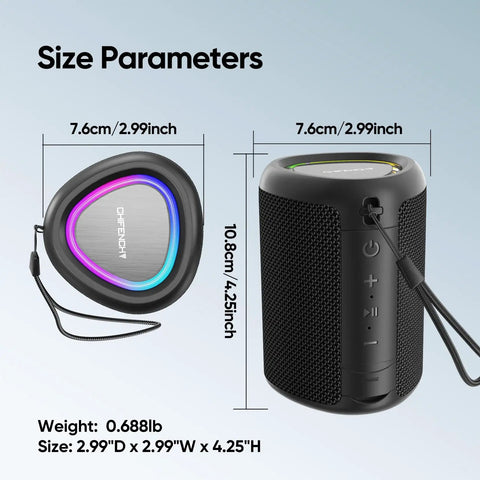 Beach Essentials Bluetooth Speaker With Crystal Clear Sound IPX5 Waterproof dimensions and weight shown