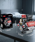 Mini V8 Engine Kit That Runs Real Pistons And Moving Crankshaft 478 Piece STEM Engineering Model with packaging on table