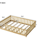 Rock Solid Full Size Montessori Floor Bed With Safety Rails, Natural Solid Wood Kids Sleep Platform dimensions and slats view.
