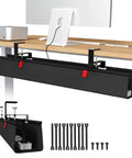 36 Inch Under Desk Cable Management Tray With Clamp And Screws, large fabric cord organizer installed under a desk, keeps cables hidden