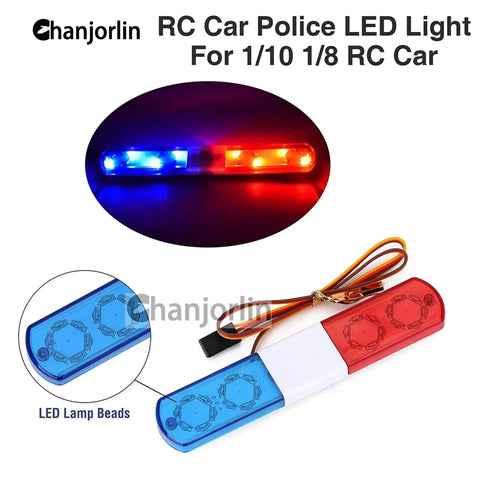 One Tenth RC Police Lights LED Flashing Lamp Kit With Nine Modes for Off Road Crawlers and Rally Trucks, red and blue lights