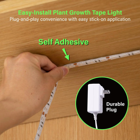Hand applying Full Spectrum LED Grow Light Tape Kit 11.8 Foot Flexible Strip For Indoor Plants And Gardening 24W
