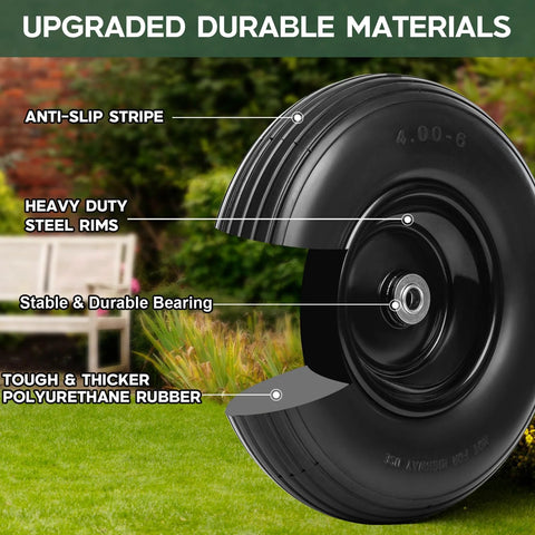 Cutaway view of 13 Inch Solid Flat Free Replacement Tire And Wheel 4.00-6 With Five Eighth Inch Axle Bore for outdoor use