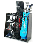 Golf Bag Storage Organizer For Garage Holds Two Golf Bags With Ball Storage Basket durable steel construction