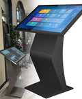 No Sweat 32 Inch Freestanding Capacitive Touch Screen Kiosk HD IPS Digital Signage Display in black with interactive interface.