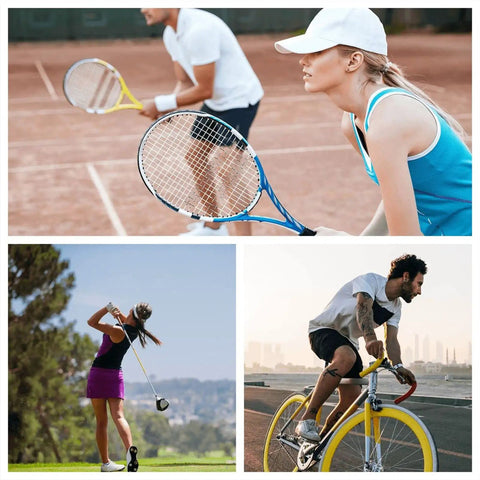 People engaged in tennis, golf, and cycling. Not related to Road Trip Ready Flat Brim Snapback Cap For Men And Women.