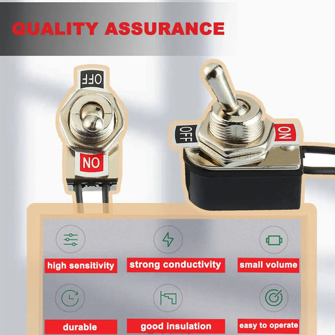 Heavy Duty SPST Rocker Toggle Switch 2 Pin On Off Latching With Leads 6A At 125VAC And 3A At 250VAC For Car Truck Boat Marine Black Shell