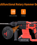 Beast 18V SDS Plus Rotary Hammer Drill With Brushless Motor, showing drill and hammer modes, black red, side view.