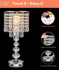 Crystal Table Lamp for Bedroom Nightstand With USB Ports, 3 Way Dimmable Silver Glam Light, touch control features