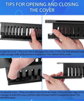 Demonstration of opening and closing 1U Rack Cable Manager Kit 24 Slot Metal Finger Duct With Cover For 19 Inch Server Racks