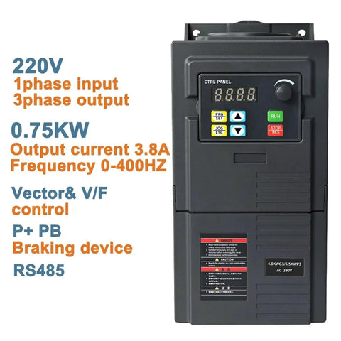 220V Variable Frequency Drive VFD Inverter For Three-Phase Motors Range 0.75kW To 5.5kW Smooth Soft Start Precise Speed Control RS485 Communication Industrial Workhorse Motor Controller For VFD Applications, front panel