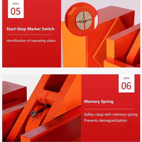 Heavy Duty 1100 Lbs Magnetic Lifter With Rust Proof Alloy Steel Body And High Strength Hooks features start-stop marker switch and memory spring safety clasp.