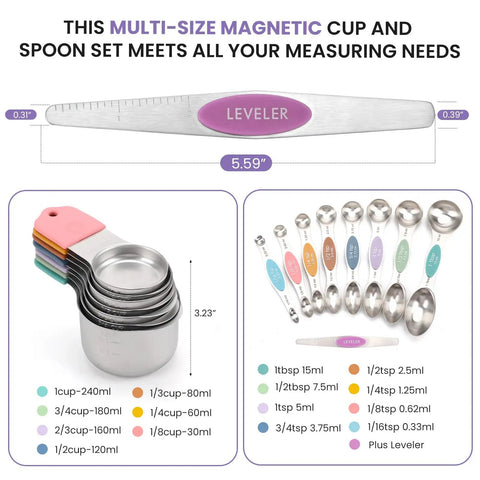 Heavy Duty Magnetic Measuring Cups And Spoons Set In 304 Stainless Steel With Double Markings Pro Grade 16 Piece Kitchen Kit