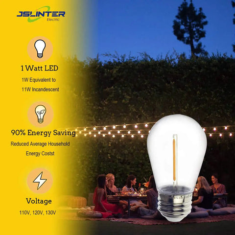 S14 LED Outdoor String Light Bulbs 2200K Warm White Shatterproof And Waterproof Edison Vintage Style illuminating a backyard gathering