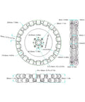 Technical drawing of Omni Wheel Dual Set For DIY Robotics 8 Inch 203mm Aluminum Hub With 18 Silicone Rollers
