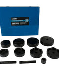Conduit Punch And Die Set For Knockouts In 2-1/2, 3, 3-1/2 And 4 Inch Sizes, Built Tough With Hardened Tool Steel in blue case