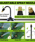 Adjustable spray nozzles for All In One Drip Irrigation Kit With 100 Ft Hose And 360 Degree Nozzles For Gardens Lawns Plants Flower Beds Trees