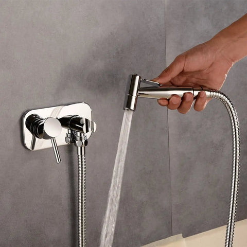 Concealed Wall Mount Hot And Cold Bidet Spray Set With Brass Mixer Valve Chrome Handheld Sprayer Shattaf 47 Inch Stainless Steel Hose