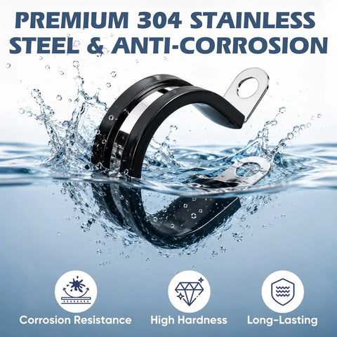 20 Pack One Half Inch And 1 Inch Cable Clamps Kit 304 Stainless Steel Rubber Cushioned Clips splashing in water