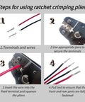 Steps for using ratchet crimping pliers from 237 Piece DT Series Pro Grade Waterproof Connector Kit with wires and terminals