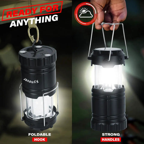 4 Pack Solar Camping Lanterns Rechargeable LED with USB Solar and AA Battery Power Bank Function with handles and hooks