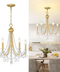 Farmhouse Crystal Chandelier For Living Room And Dining Area, Rustic Industrial Pendant Light With Five Candle Style Arms shown installed