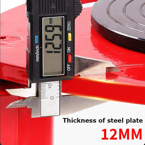 Heavy Duty Workhorse Industrial Machinery Mover With Five Wheel Moving Skate And 360 Degree Rotating Disc Non Slip Cap Carbon Steel Construction Easy Lift Handle Ideal For Equipment Transport Up To 11000 Lbs, 12mm steel plate thickness