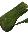 Falconry Nubuck Leather Gloves For Eagles And Hawks 14 Inch Long Cuff Left Hand Single Piece Green Durable Training Glove