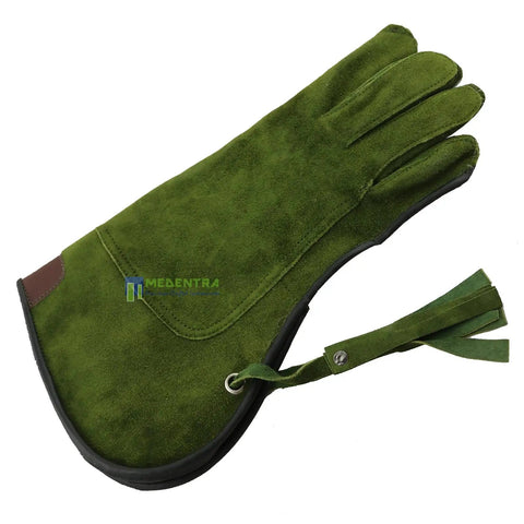 Falconry Nubuck Leather Gloves For Eagles And Hawks 14 Inch Long Cuff Left Hand Single Piece Green Durable Training Glove