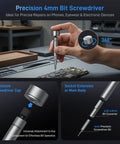Hand using Go To All In One 74 In 1 Magnetic Ratchet Screwdriver Set with precision 4mm bit for electronics repair.