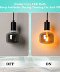 Smoky Grey LED Bulb Off and On, showcasing aesthetic during both states in a modern room setting.