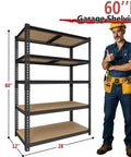 Heavy Duty Garage Shelving System Built Tough Five Adjustable Levels With Steel Frame Holds Up To 2400 Lbs Total 480 Lbs Per Shelf Ideal For Garage And Warehouse Storage 28 By 12 By 60 Inches, 60H 5-tier steel shelf