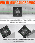 Digital Angle Finder With Dual Hella Bright Green Lasers And Rugged Magnetic Base Four Side Layout Gauge, two-in-one design, precise readings.