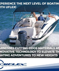 Boat on water showcasing Uflex steering with Quart Hydraulic Steering Fluid Oil For All Hydraulic Steering Systems Delivers Smooth Turns