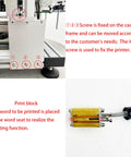 Automatic Desktop Round Bottle Labeler Plug And Play Conveyor Applicator Handles Cans Wine At Two Hundred Pieces Per Minute showing adjustable screws and print block.