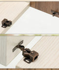 Heavy Duty 20 Piece Cabinet Door Latch And Catch Kit In Rich Brown Antique Copper Finish Solid Galvanized Steel on wood.