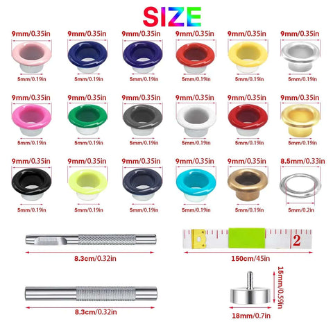 Colorful Grommet And Eyelet Kit With 680 Pieces In 17 Colors Includes Three Sixteenths Inch Metal Eyelets For Shoes Belts Clothes Bags And Crafts Plus Installation Tool Measuring Tape And Durable Storage Box For DIY Projects