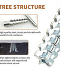 Tree shape heavy duty hollow wall anchors with screws for stripped hole fixes and wobbly hinge fixes, zinc coated steel.