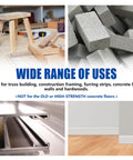 Collage showing usage of Beast Heavy Duty Pneumatic Concrete T Nailer for 14 Gauge Nails; includes wood and concrete materials.