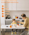 Heavy Duty Baby Corner Guards And Edge Protectors With No Fuss Peel And Stick Prep For Tot Approved Spaces Plus Extra Thick Rubber Foam Air Cushion Side Bumpers For Running Kids in a kitchen with a child at a table.
