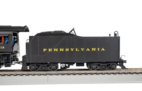 K4 Four Six Two Pacific Locomotive With Dope DCC WOWSound PRR 612 coal tender side view on HO scale railroad track.