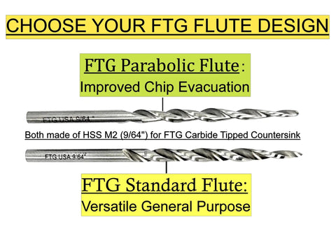Badass Three Piece Number Six Tapered Drill Bits Provide Knockout Countersinking Results With Standard Double Flute Design And Heavy Duty Round Shank To Make Your Next Woodworking Project A Breeze. FTG Parabolic and Standard Flute drill bits, HSS M2, 9/64 inch.