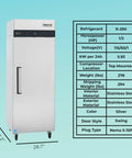 Heavy-Duty Commercial One-Door Reach-In Freezer Featuring Slick Silver Stainless Steel Build And Heavy-Gauge Adjustable Wire Bins, Legit 23-Cubic Feet Zero Frost Capacity, side view