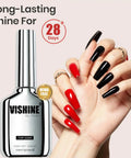 Hand with glossy red and black nails using 2 Pack Gel Top Coat And Base Coat Set No Wipe For Gel Nails Hema Free Long Lasting 28 Days Glossy High Shine