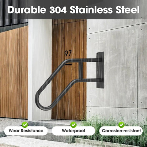 Rock Solid U Shaped Hand Rails For Outdoor Steps With Heavy Duty Wall Mount Grab Bar made of durable 304 stainless steel.