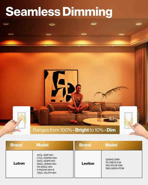 Six Inch Slim Led Recessed Ceiling Lights 12 Pack Featuring Built In Night Light And Smooth Dimming Baffle Trim With 5Cct Color Select For No Sweat Home Makeovers